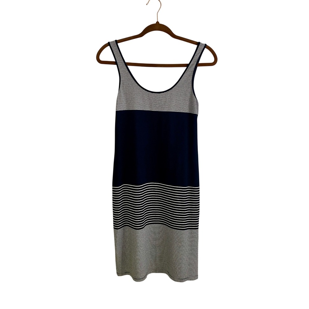 Theory Tegano Engineered Tee Dress Black White‎ Striped Colorblock Knit Size S